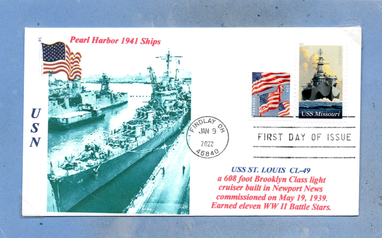 USS ST. LOUIS CL-49 US Navy WW II Light Cruiser Photo Pearl Harbor 1941 FirstDay