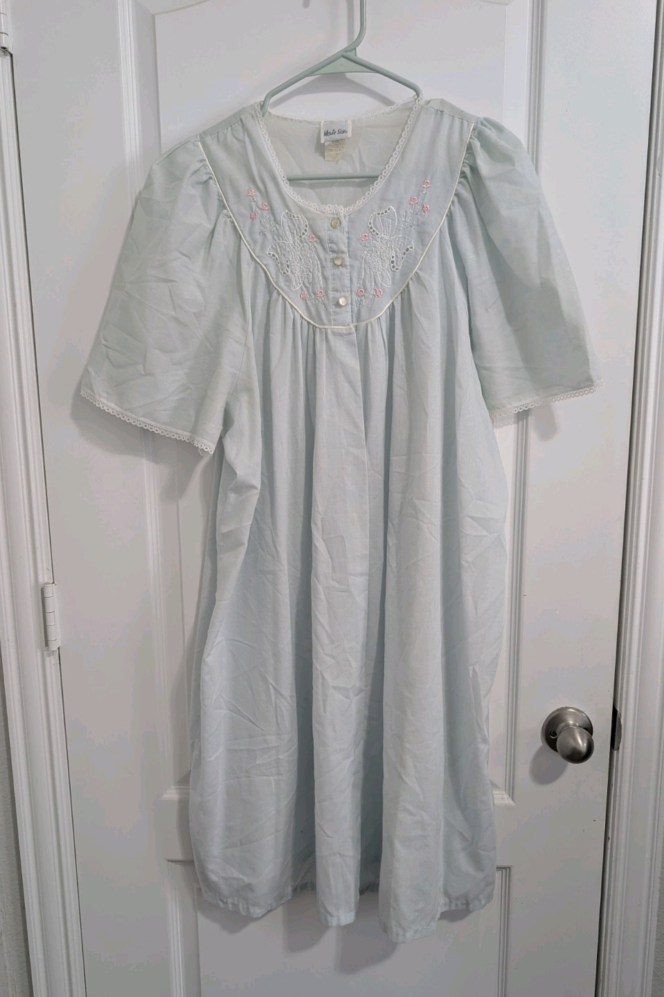 Vtg 80s Movie Star Waltz Nightgown 1X Pastel Blue Pink Floral Coquette Granette
