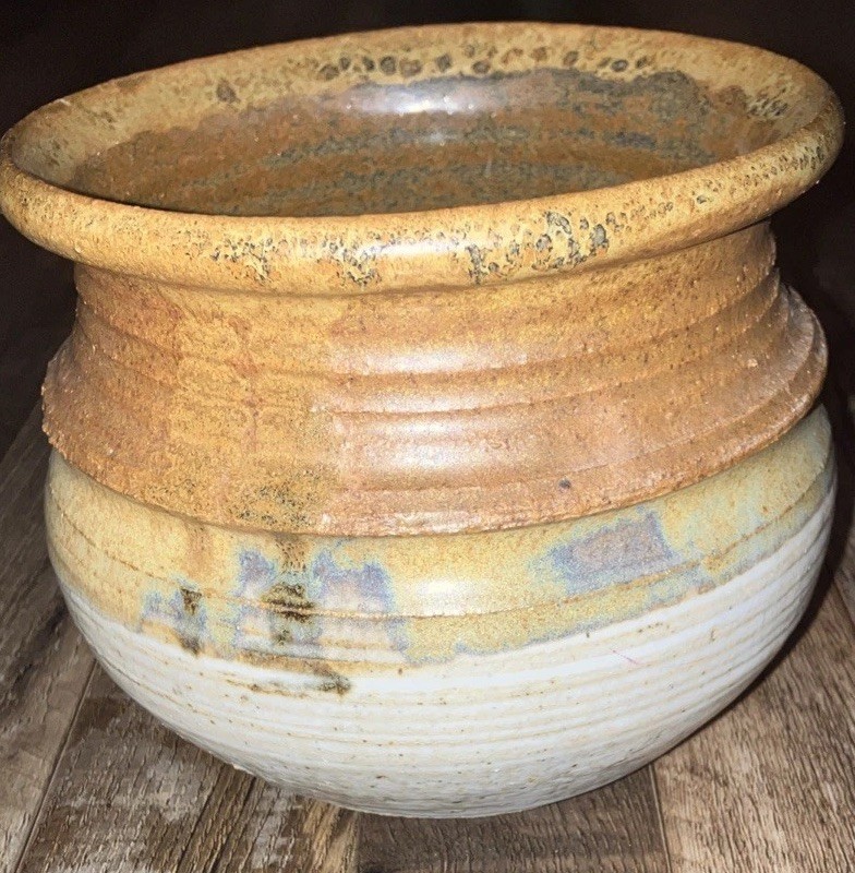 Vintage Handcrafted Pottery Vase Brown Tan Cream Signed Vintage Handcrafted Pottery Vase Brown Tan Cream Signed