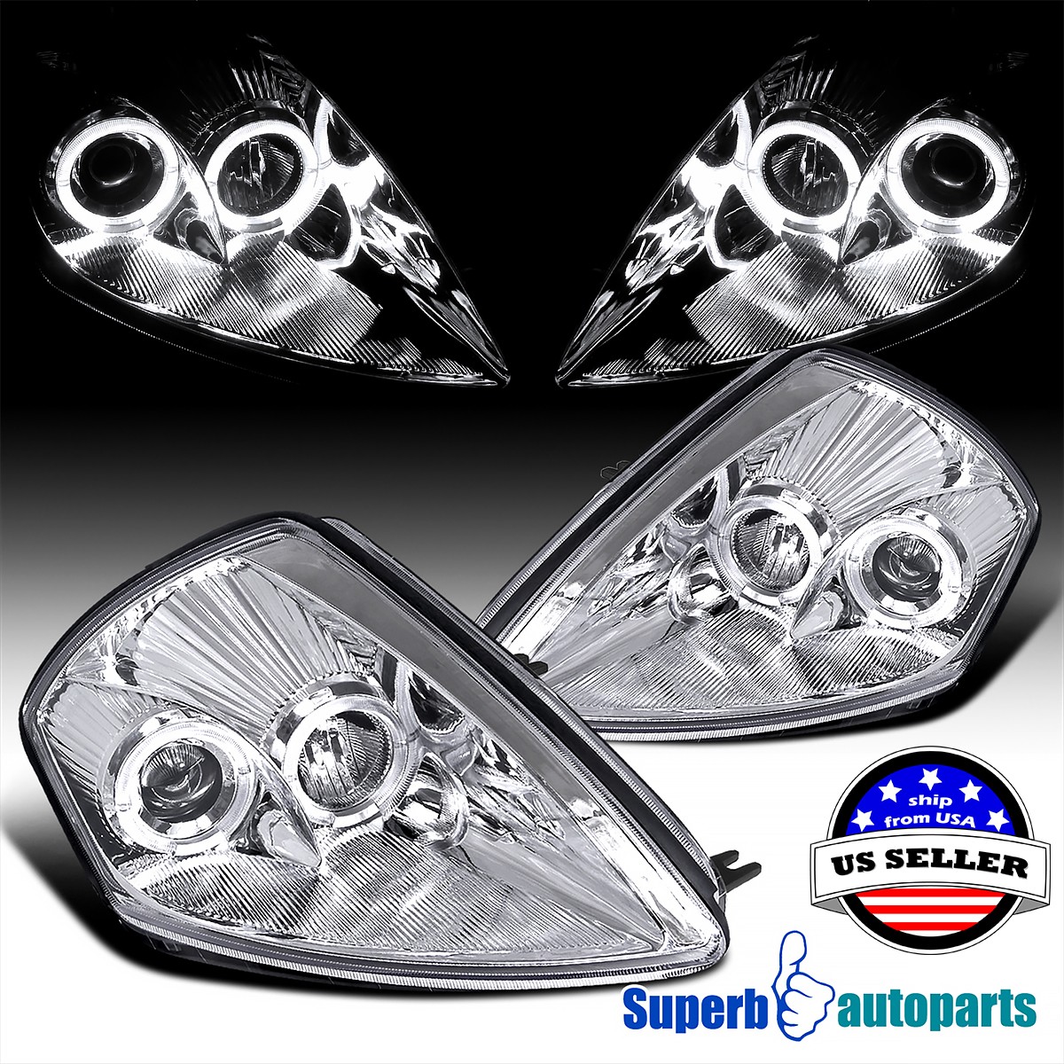 Fits 2000-2005 Mitsubishi Eclipse Dual Halo Projector Headlights Lamps 00-05 Fits 2000-2005 Mitsubishi Eclipse Dual Halo Projector Headlights Lamps 00-05