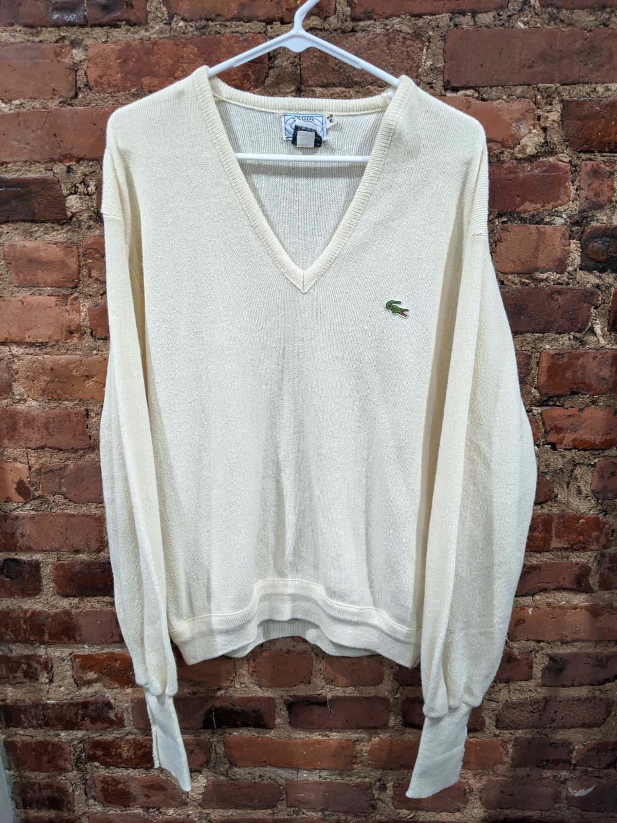 Vintage 80s 90s Izod Lacoste Orlon Preppy V-Neck Sweater Men\'s XL Cream USA Made