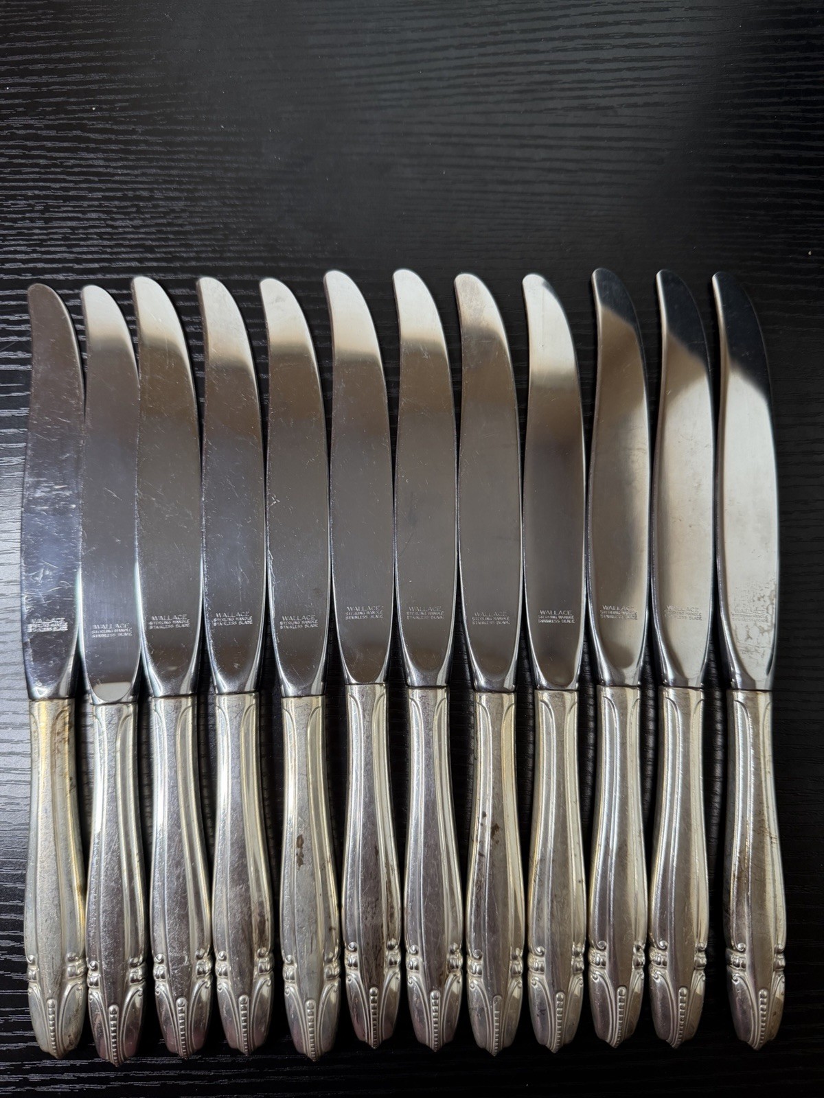 Wallace Stradivari Sterling Silver Handle Dinner Knives Stainless 9.5”