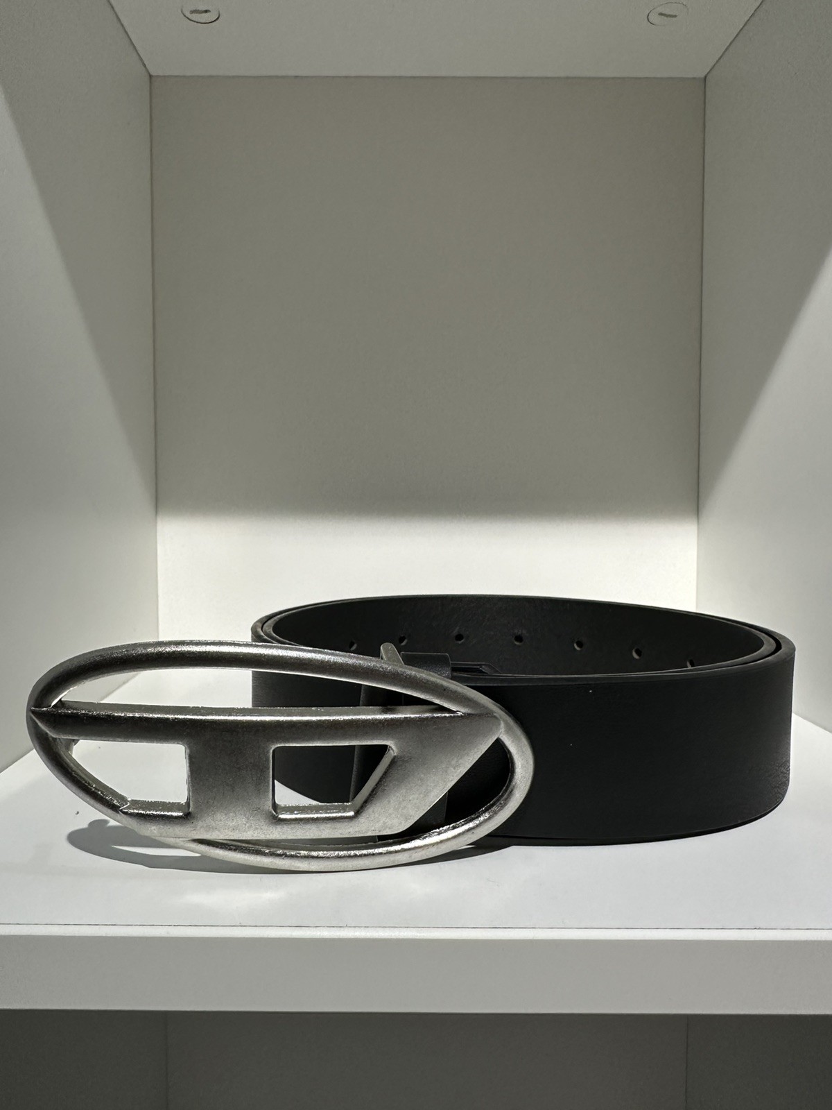 Diesel Belt Black with Silver Oval D Logo Buckle Unisex Streetwear Y2K New