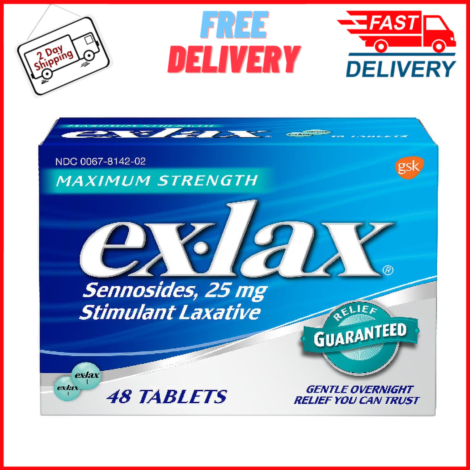 Ex-Lax Maximum Strength Stimulant Laxative Constipation Relief Pills - 48 Count