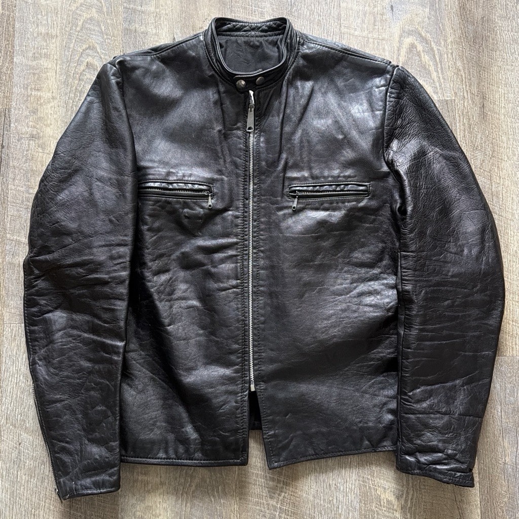 Vintage 1960s Harley Davidson Cafe Racer Black Leather Jacket Talon Zipper Vintage 1960s Harley Davidson Cafe Racer Black Leather Jacket Talon Zipper