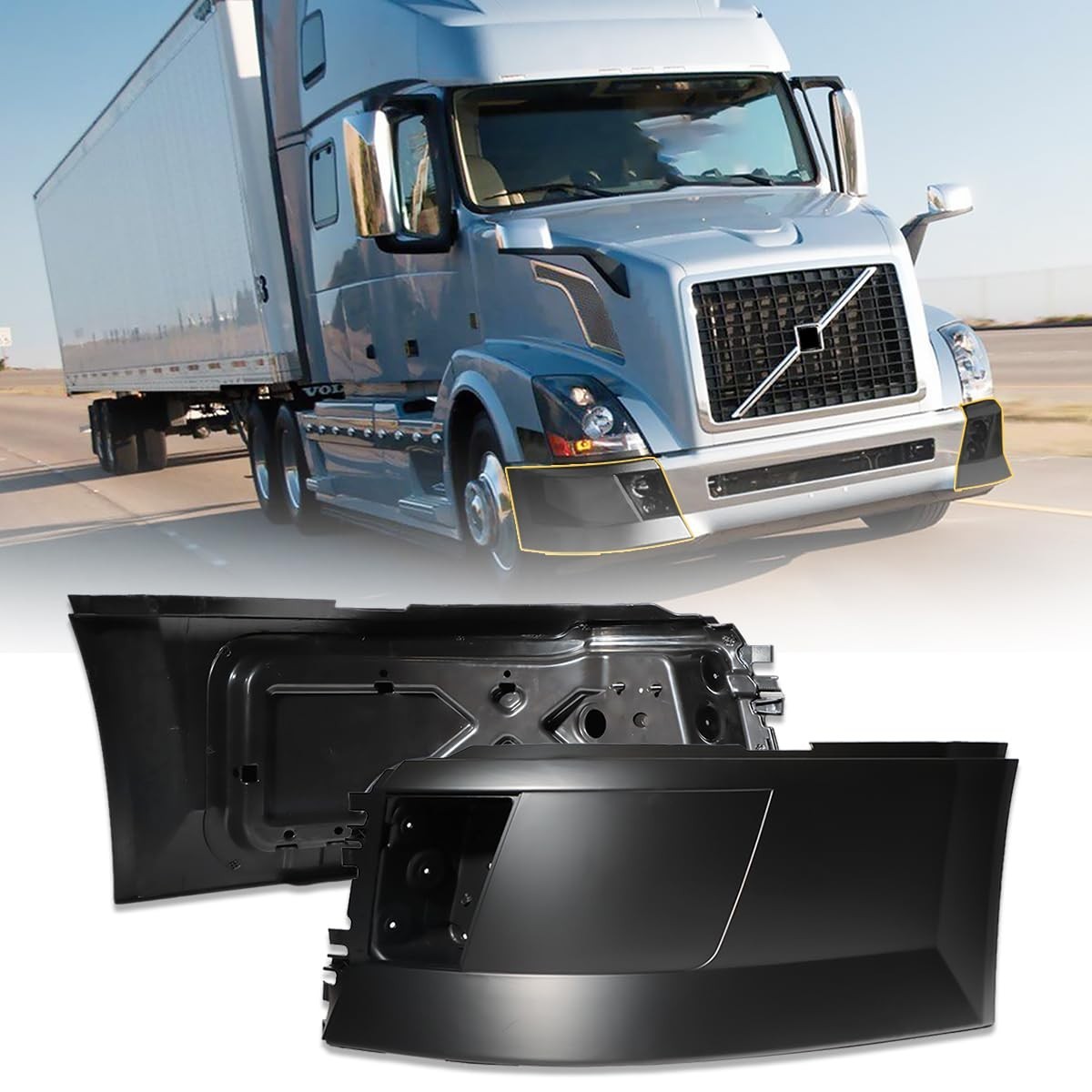 A Pair Corner Bumpers for 2004-2014 Volvo VNL (W FOG LIGHT HOLE) A Pair Corner Bumpers for 2004-2014 Volvo VNL (W FOG LIGHT HOLE)