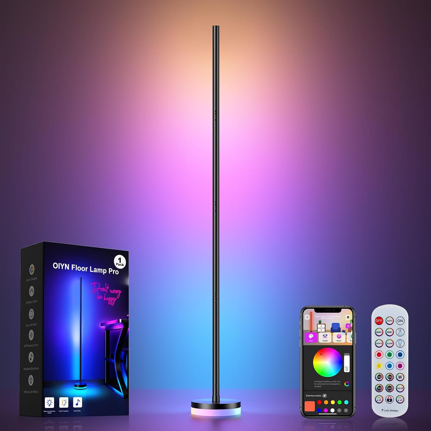 OIYN Corner Floor Lamp, RGBICW LED Corner Lamp with 1300lm Smart Modern Floor La