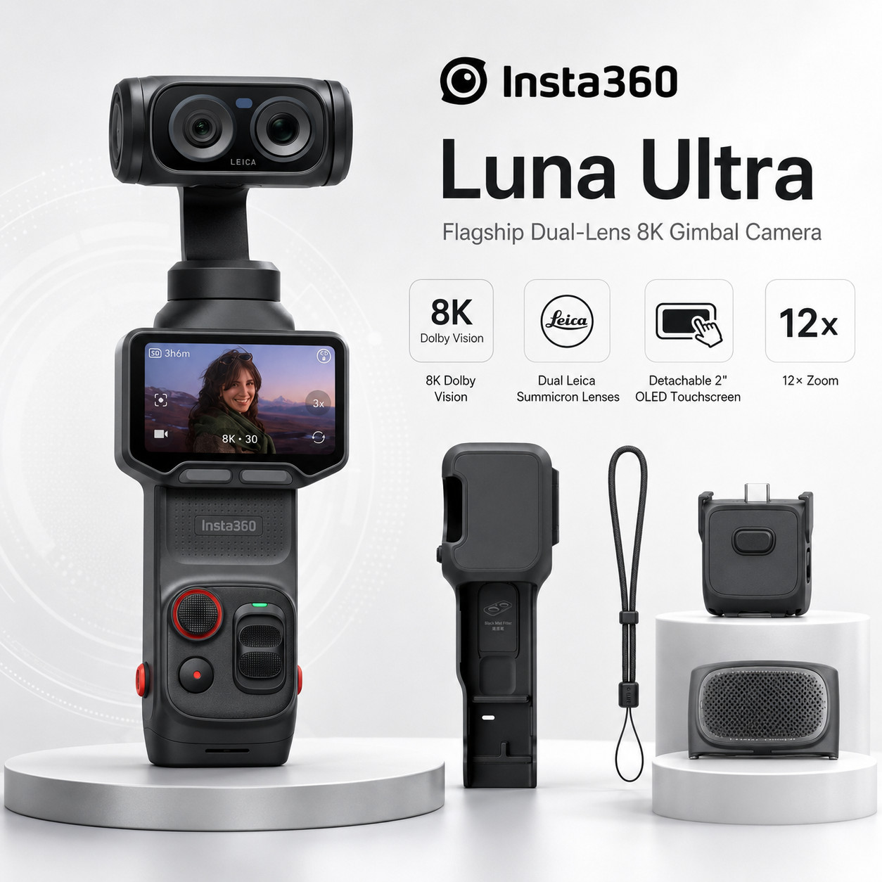 Insta360 Luna Ultra Standard Bundle 8K AI Gimbal Camera 4K120 Dual Lens Vlog