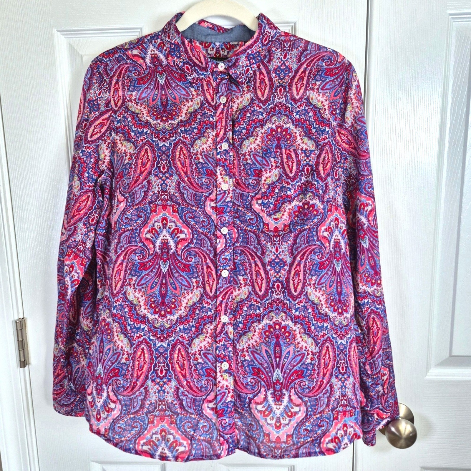 Talbots multicolor paisley button down shirt cuffed sleeve womens 16P petite