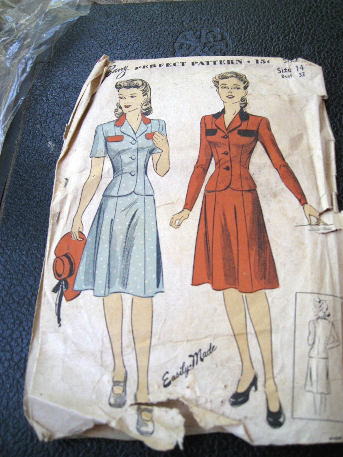 Vtg 40s DuBarry Misses\' Sz 14 (32/26/35) Suit Pattern