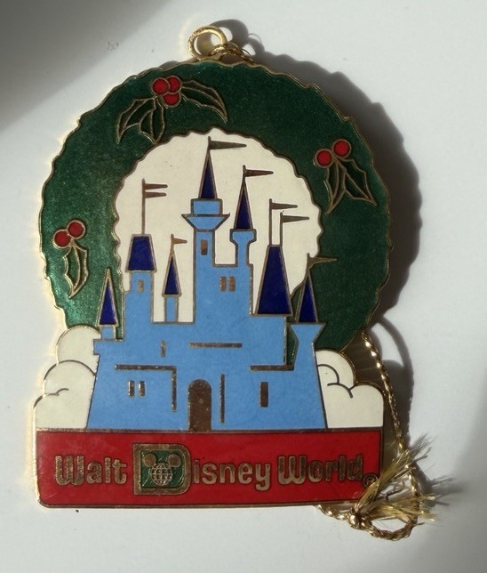 Vintage Walt Disney World Cinderella's Castle Metal + Enamel Christmas Ornament