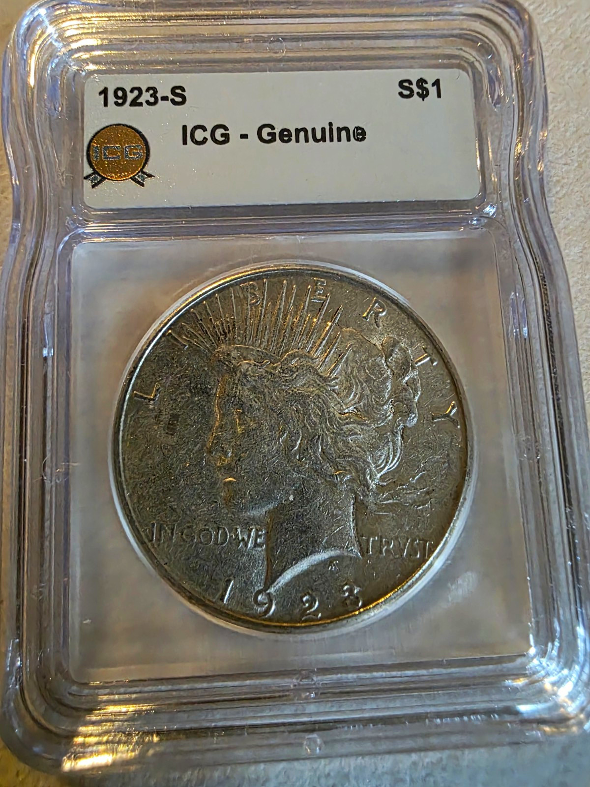 1923-S Peace Dollar $1 ICG Genuine Business Strike 90% Silver San Francisco
