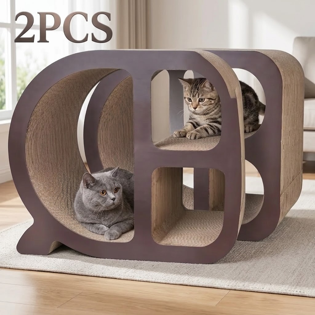 2‑Pack Cat Scratcher Box Multi‑Level Cat House Cardboard Cat Cave Bed Rest Play
