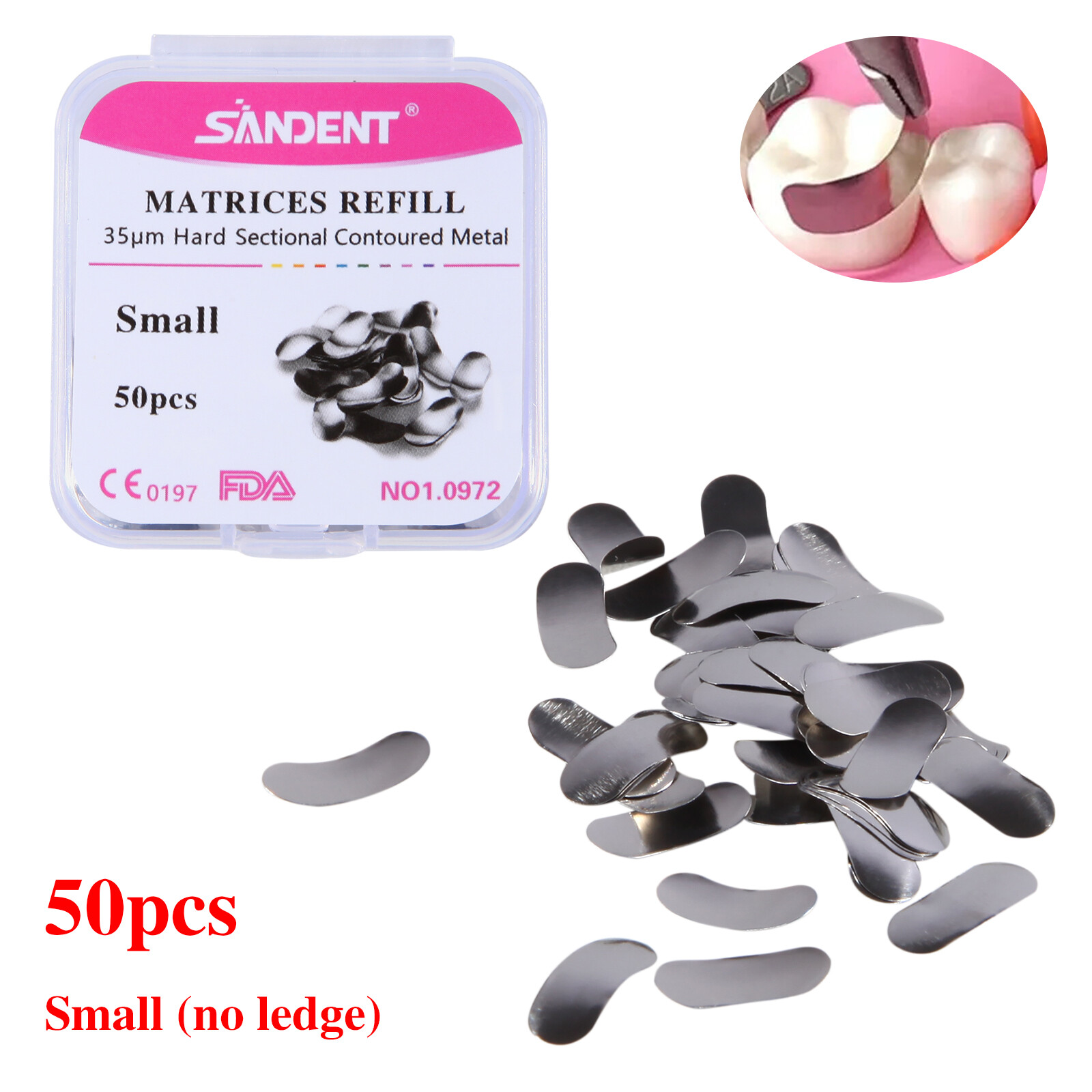 1-100pack Dental Metal Matrices Matrix Band Sectional Contoured Refill Box S/M/L
