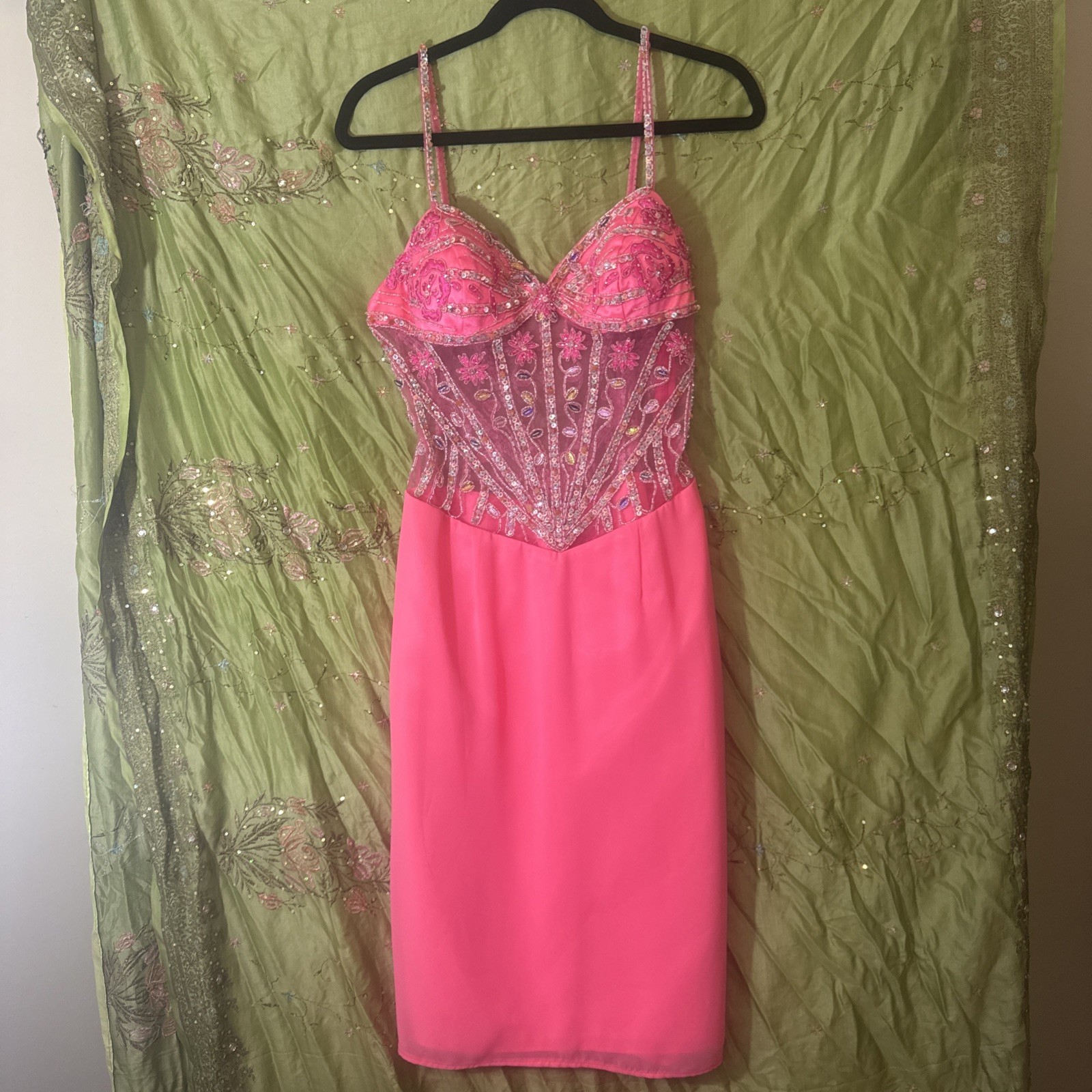 Vintage Y2K Formal Dress Pink Gown Beaded Floral Sequins By XCite Women\'s 12 Vintage Y2K Formal Dress Pink Gown Beaded Floral Sequins By XCite Women\'s 12