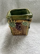 VTG ceramic Grape Planter Cachepot 4” Majolica Style Bamboo Trellis Pot EUC.  z6 picture
