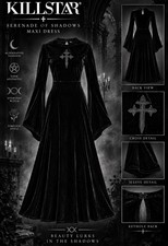 KILLSTAR Serenade of Shadows Maxi Dress m Black Velvet Bell Sleeve Keyhole picture