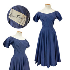 Vintage 1950s Anne Fogarty Navy Blue Fit n Flare Dress picture