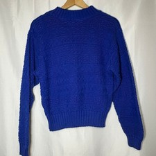 Lizsport Petite Vintage Royal Blue Cotton Knit Sweater Crew Neck Small picture