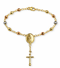 Italian 1/200 14K Yellow Gold Overlay Guadalupe Catholic Rosary Bead Bracelet picture