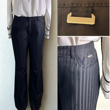 Vintage ESCADA Sport Black Tonal Stripe Wide Leg Pants Trousers 42 Cotton picture
