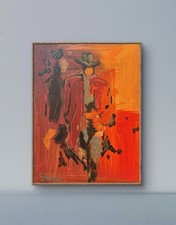 Shafer Original 11x14 Expressionist Abstract Figures Orange Red Painting Signed picture