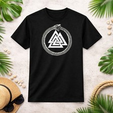 Mystic Ouroboros - Ancient Viking Symbol Valknut (on back) T-Shirt picture
