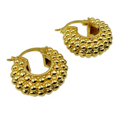 Frumos Designer Signed Granulated Gold Plated Hoop Post Earrings picture