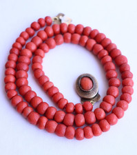 Antique Faceted  Red  Coral Necklace Large Undyed Beads - NO TARIFF picture