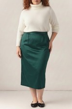 NWT Talbots Women’s Size 16 Green Polyester Bend Lined Midi Pencil Skirt picture