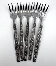 Vtg ROGERS Stainless 5pc Appetizer Hors D'oeuvre Seafood Forks Japan Floral picture