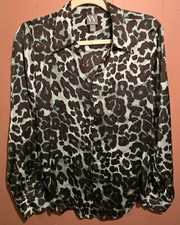 Worthington Women’s Large Leopard Print Button Down Blouse Long Sleeve Sheer picture