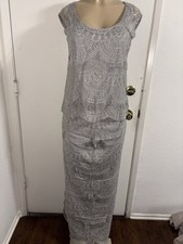 Vintage Damianou silver lace dress with metallic silver fringed lace Skirt Set S picture