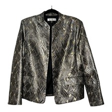 Kasper NWT Women Champagne Multi Metallic Jacquard Open Front Jacket Size 14 New picture