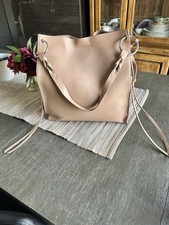 Rebecca Minkoff Kate Soft N/S Tote Pebbled Leather Beige Braided Strap Silver picture