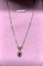 14K White Gold Chain with 10k Ruby &Diamond  Pendant Necklace.  .7Gr. picture
