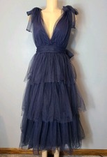 Lulus Flawless Arrival Navy Blue Tulle Dreamy Tiered Maxi Dress Size Medium picture