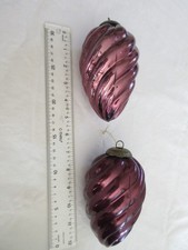 2 RARE Vintage MIDWEST KUGEL GLASS Eggplant Purple Swirl CHRISTMAS ORNAMENTS picture