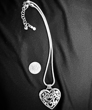 BRIGHTON Silver Heart Filigree Charm Pendant Necklace Snake Chain picture