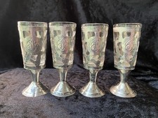 Vintage Mexican 925 Sterling Silver Overlay Cordial Glasses Set of 4 RL RD picture
