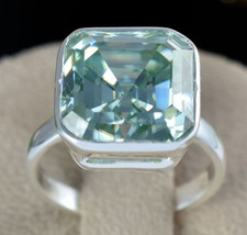 RARE 13.30 Ct Blue Treated Diamond Asscher Cut Solitaire Ring 925 Silver Ring picture