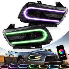 VLAND RGB LED Headlights For Dodge Charger 2011-2014 RGB DRL Head Lamps A Pair picture