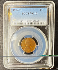 1914-D Lincoln Wheat Small Cent 1C PCGS VG10 Brown Business Strike picture