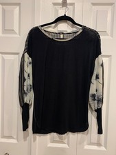 Tiny Anthropologie Raye Top Sz M Black Sheer Slvs Rib Cuffs Bohemian Whimsical picture