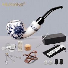 MUXIANG Ceramic Tobacco Pipe 9mm Filter Classic Smoking Pipe Bent Saddle Stem picture