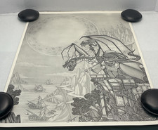 Vintage Dan Thompson Wizard Dragon Fantasy Art Print 1986 1989 Castle Poster P3 picture