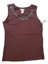 Drapers & Damon's Plum Burgundy Sequin & Bead Embellished Scoop Neck Tank Top S picture