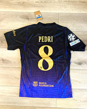 Nike FC Barcelona Pedri #8 Short Sleeve Jersey Mens M Black Champions Patch picture