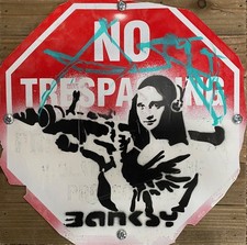 Banksy London Graffiti Art Mona Lisa Bazooka Sign Wood Painting 12x12 picture
