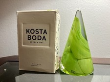 Kosta Boda Anna Earner Atoll Lime Art Glass Cone Christmas Tree Green 4 3/4” picture